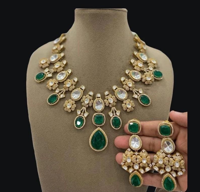 Kundan Statement Necklace Set | Heavy Polki Bridal Choker, Chandelier Earrings | South Asian Wedding Jewelry