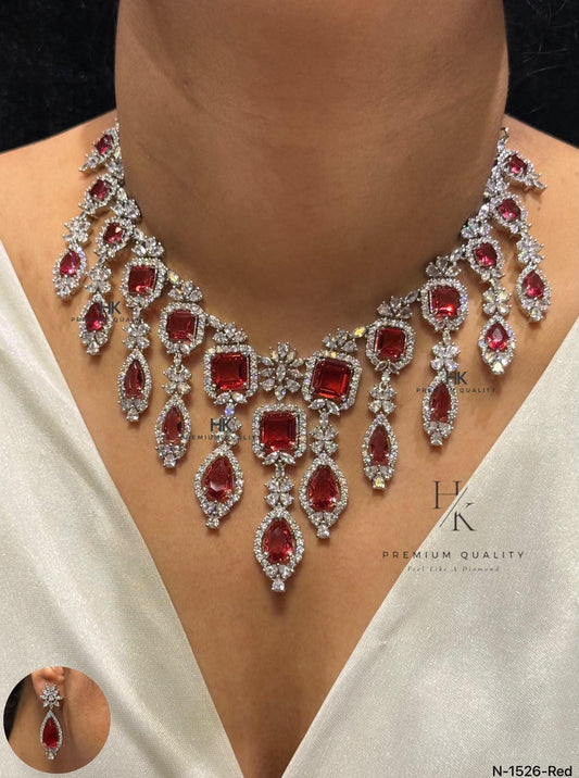 Luxury Bridal Statement Necklace Set, Princess Cut Crystal Wedding Jewelry, Elegant Dangle Earrings