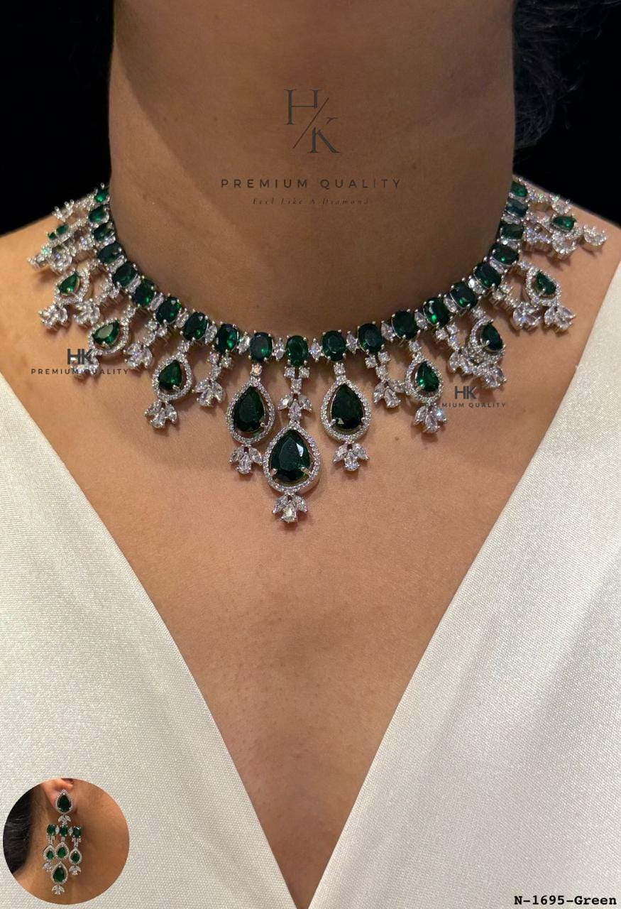 Pear Cut CZ Bridal Necklace Set, Elegant Crystal Wedding Jewelry, Matching Earrings