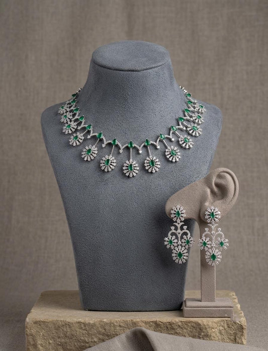 American Diamond Necklace Set with Statement Earrings, Bridal Party Jewelry