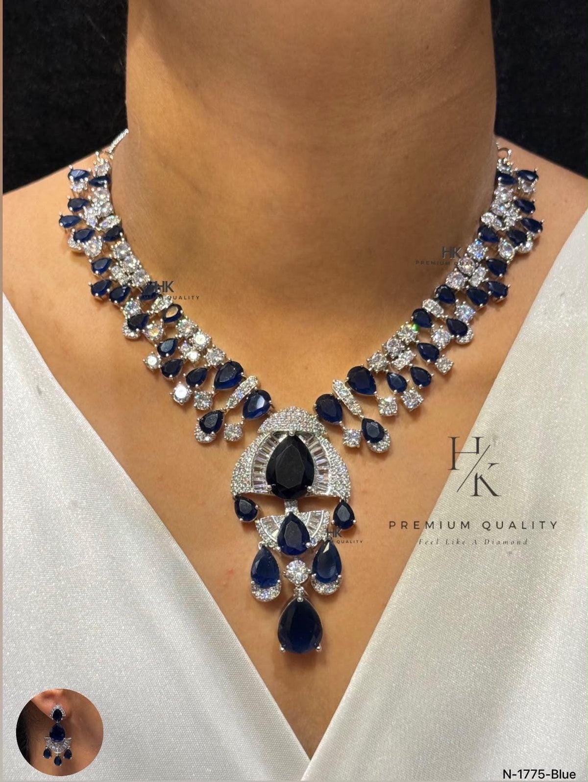 Statement Bridal Necklace Set, Cubic Zirconia Floral Pendant, Brass Alloy Jewelry