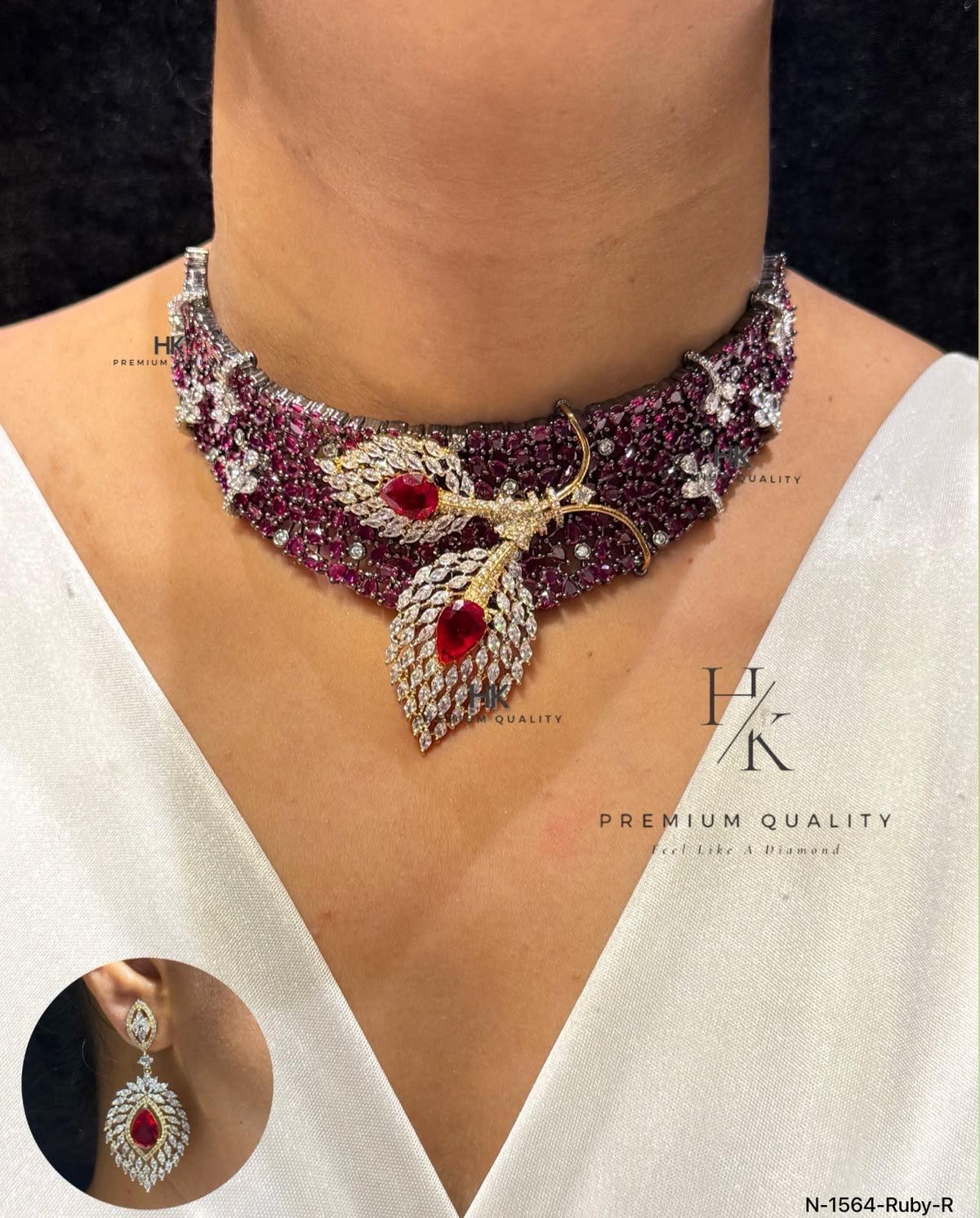 Bridal Kundan Choker Necklace Set, Royal Floral CZ Pendant, Indian Wedding Jewelry