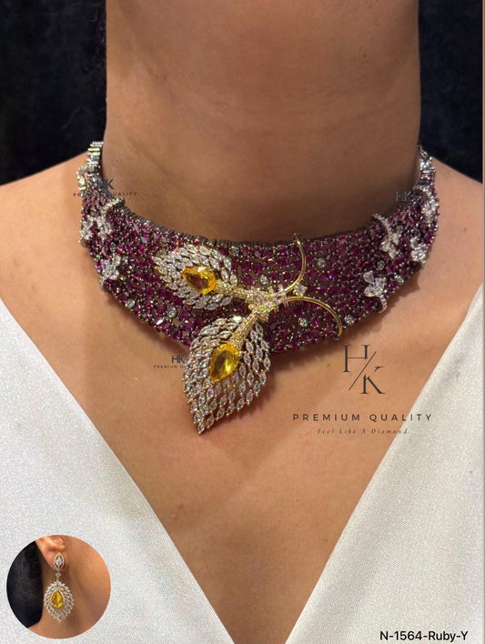 Bridal Kundan Choker Necklace Set, Royal Floral CZ Pendant, Indian Wedding Jewelry