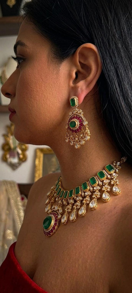 Kundan Necklace & Earrings Set, Indian Bridal Jewelry, Traditional Wedding Choker