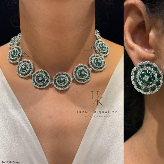 Indian Wedding Necklace Set, American Diamond CZ Statement Jewelry, Bridal Party Wear
