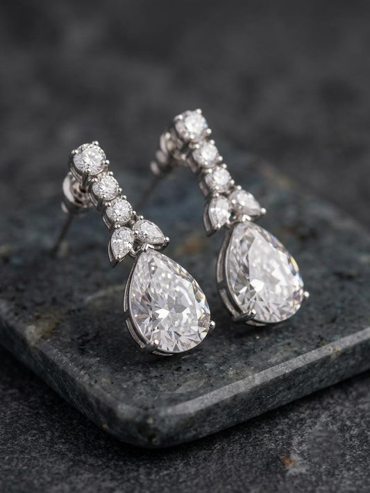 American Diamond Bridal Necklace Set, CZ Statement Jewelry, Indian Wedding Earrings