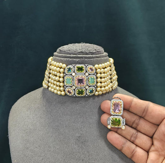 Indian Bridal Pearl Choker Necklace Set, Kundan Style Statement Jewelry