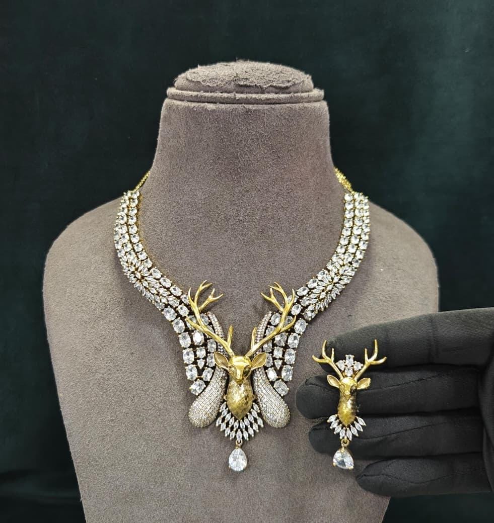 Indian Bridal Necklace Set, American Diamond CZ Statement Jewelry, Matching Earrings