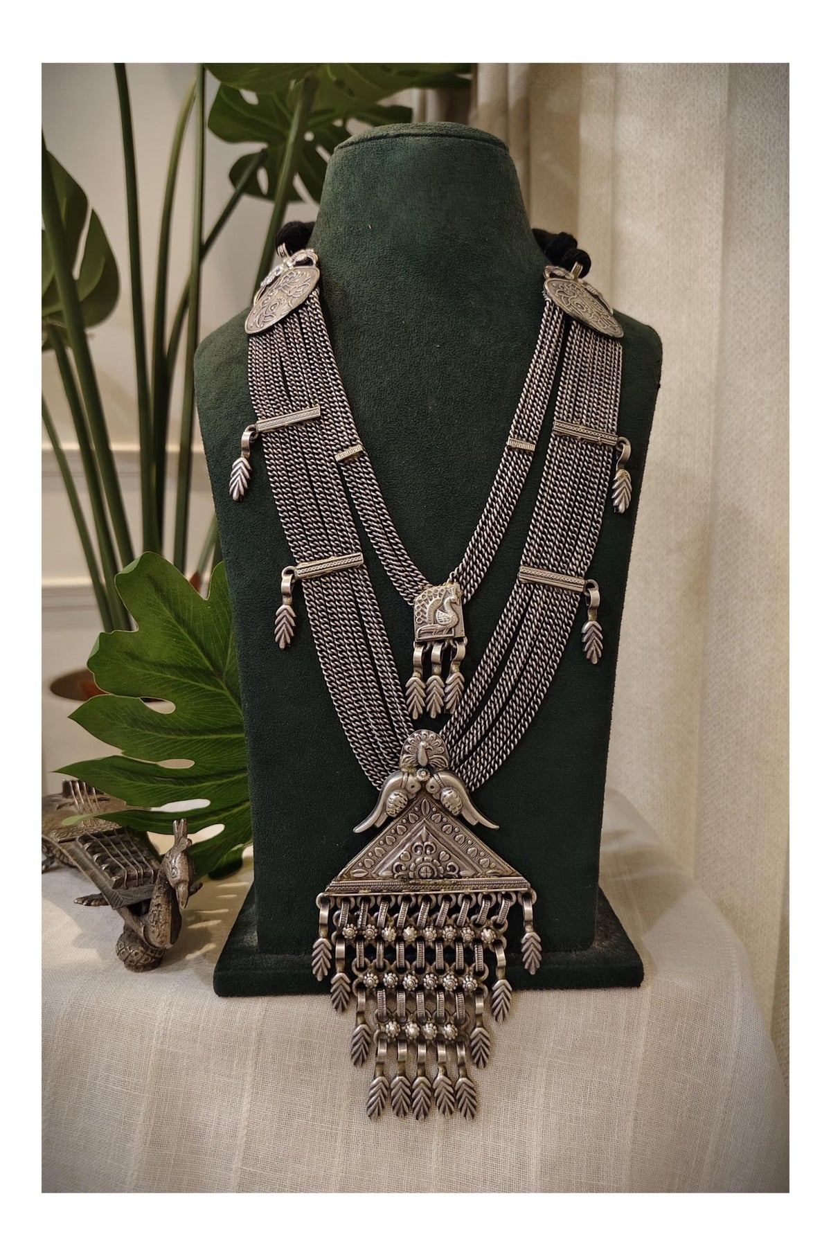 Oxidized Indian Statement Necklace | Multi-Strand Tribal Pendant Jewelry