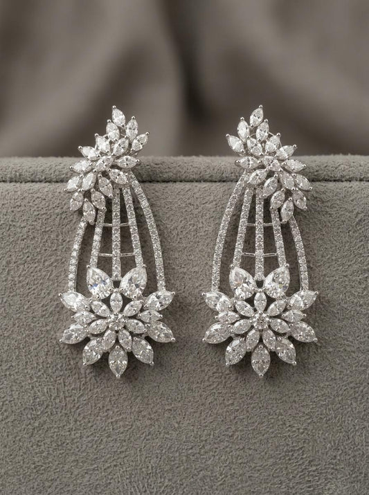 American Diamond Bridal Necklace Set | CZ Floral Statement Jewelry