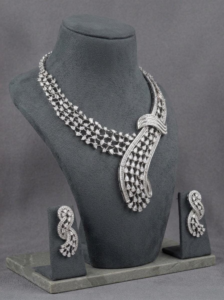 American Diamond Statement Necklace Set | CZ Bridal Jewelry, Indian Wedding Style