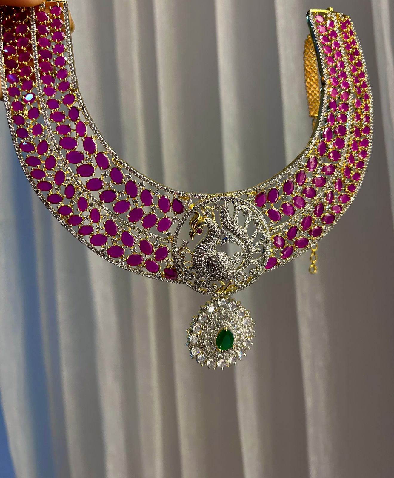 High Quality Super Luxury choker set with Earrings jewelry set ,southindain Diamond Necklace