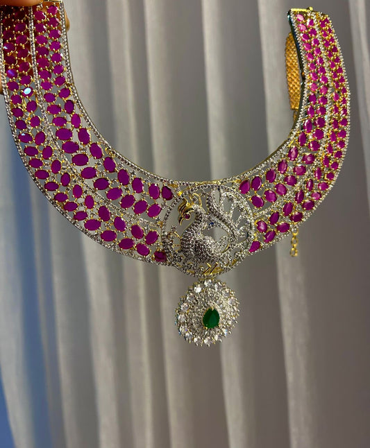 High Quality Super Luxury  choker set with Earrings jewelry set ,southindain Diamond Necklace