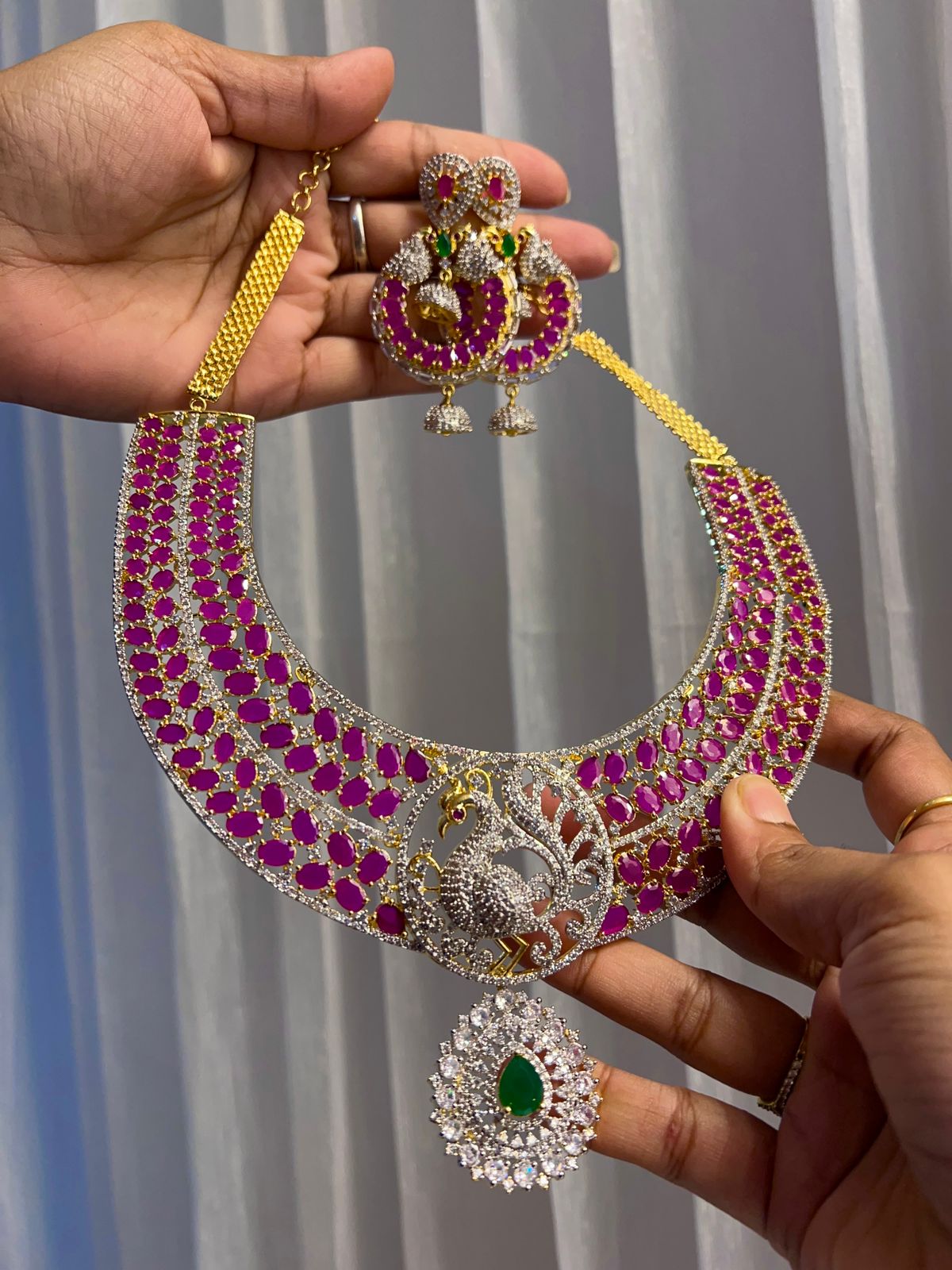 High Quality Super Luxury choker set with Earrings jewelry set ,southindain Diamond Necklace