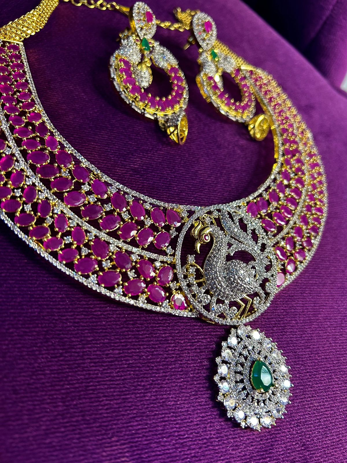 High Quality Super Luxury choker set with Earrings jewelry set ,southindain Diamond Necklace