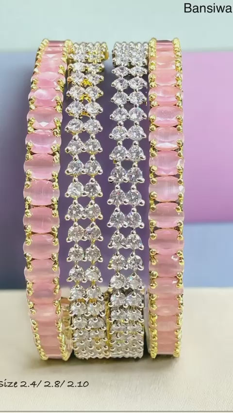 High-Quality American Diamond Bangles 4 piece for one Hand in Stunning Rhodium Plated