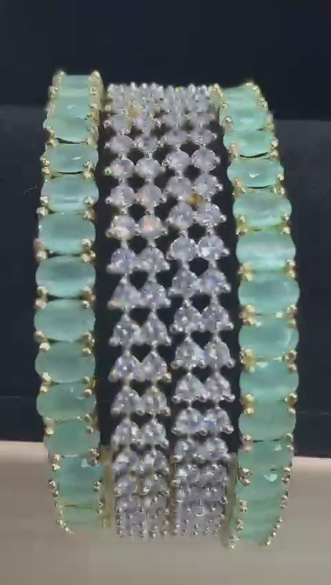 High-Quality American Diamond Bangles 4 piece for one Hand in Stunning Rhodium Plated