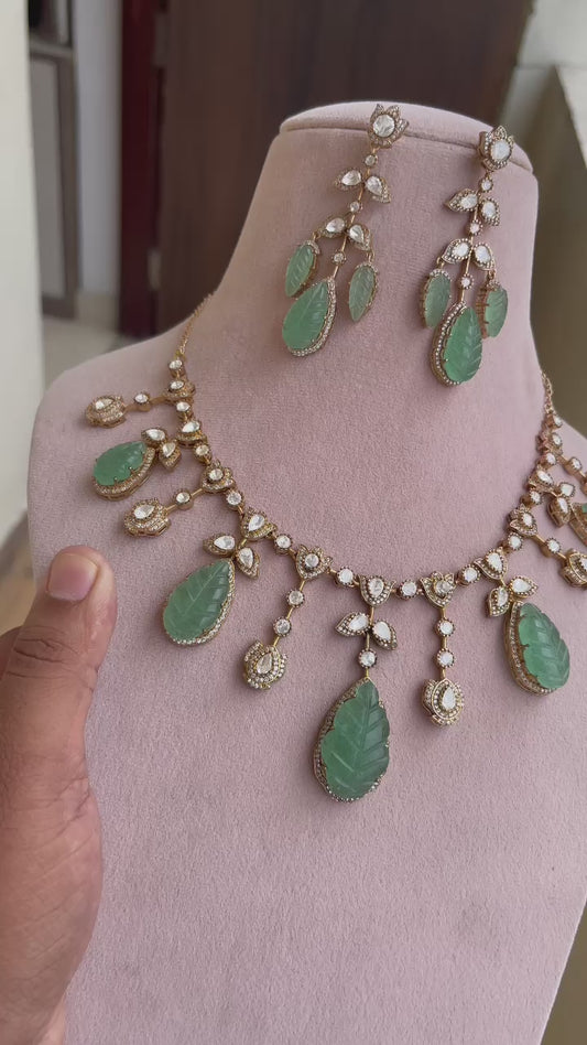 Premium Moissanite Kundan Strawberry Quartz Necklace Set | Handcrafted Jewelry with Earrings | Bridal & Festive Wear | Statement Ethnic Jewelry