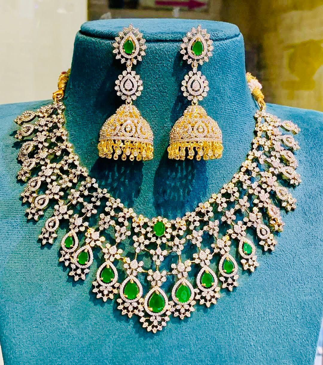 Premium Quality Replica Diamond nekclace set with Earrings