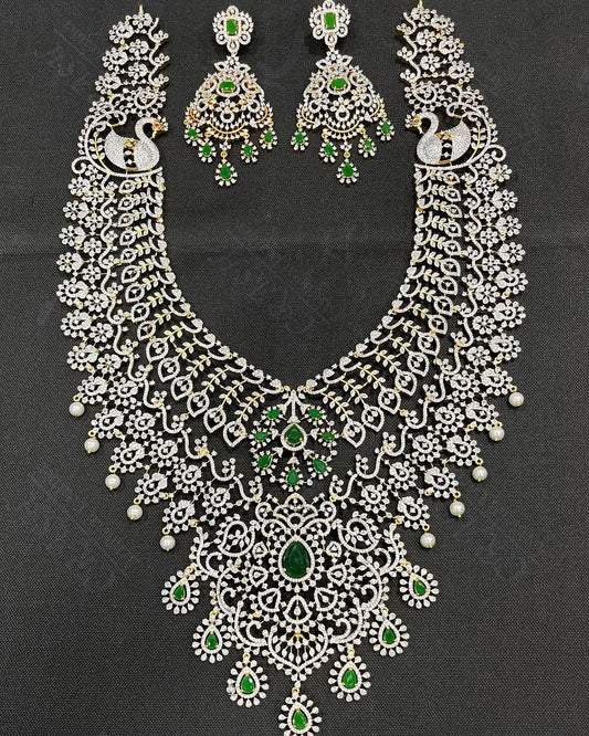 High-Quality Long Haram Replica CZ Necklace Set with Matching Earrings – Elegant Jewelry Set