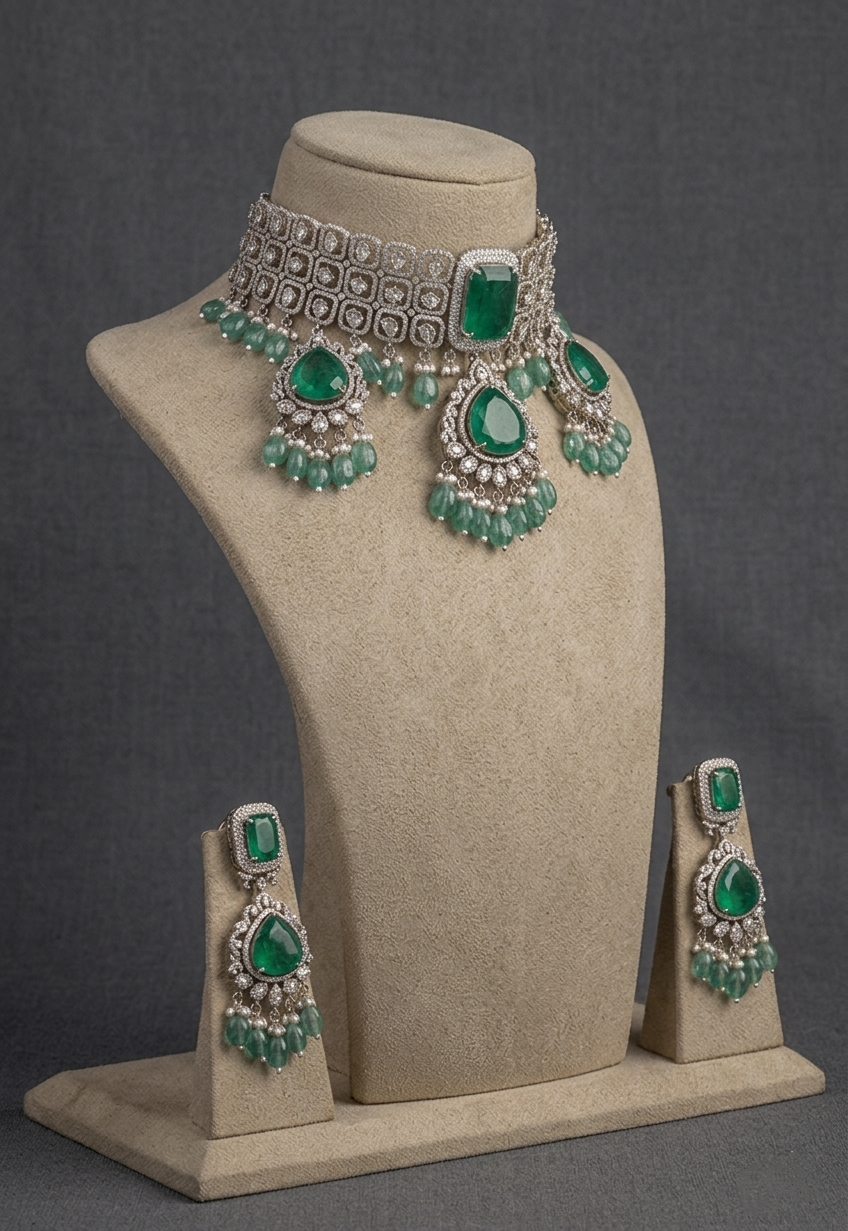Bridal Choker Set, Kundan Wedding Jewelry, Statement Necklace with Earrings & Maang Tikka, Indian Bridal Jewelry Gift for Her
