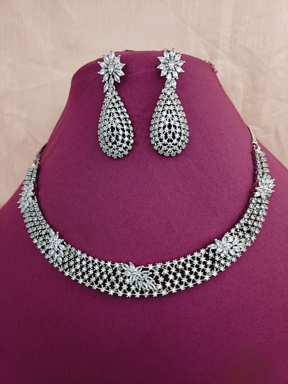 American Diamond Necklace Set with Earrings, occassion necklace, beautiful neckpiece