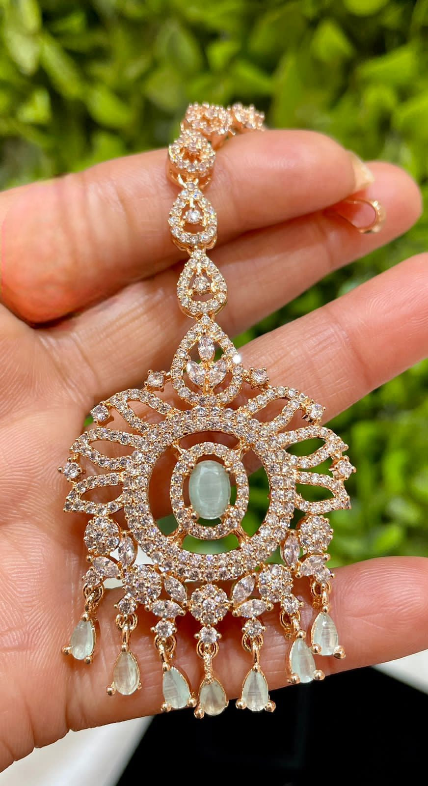 Radiant Rose Gold Maangtikka Adorned with American Diamonds