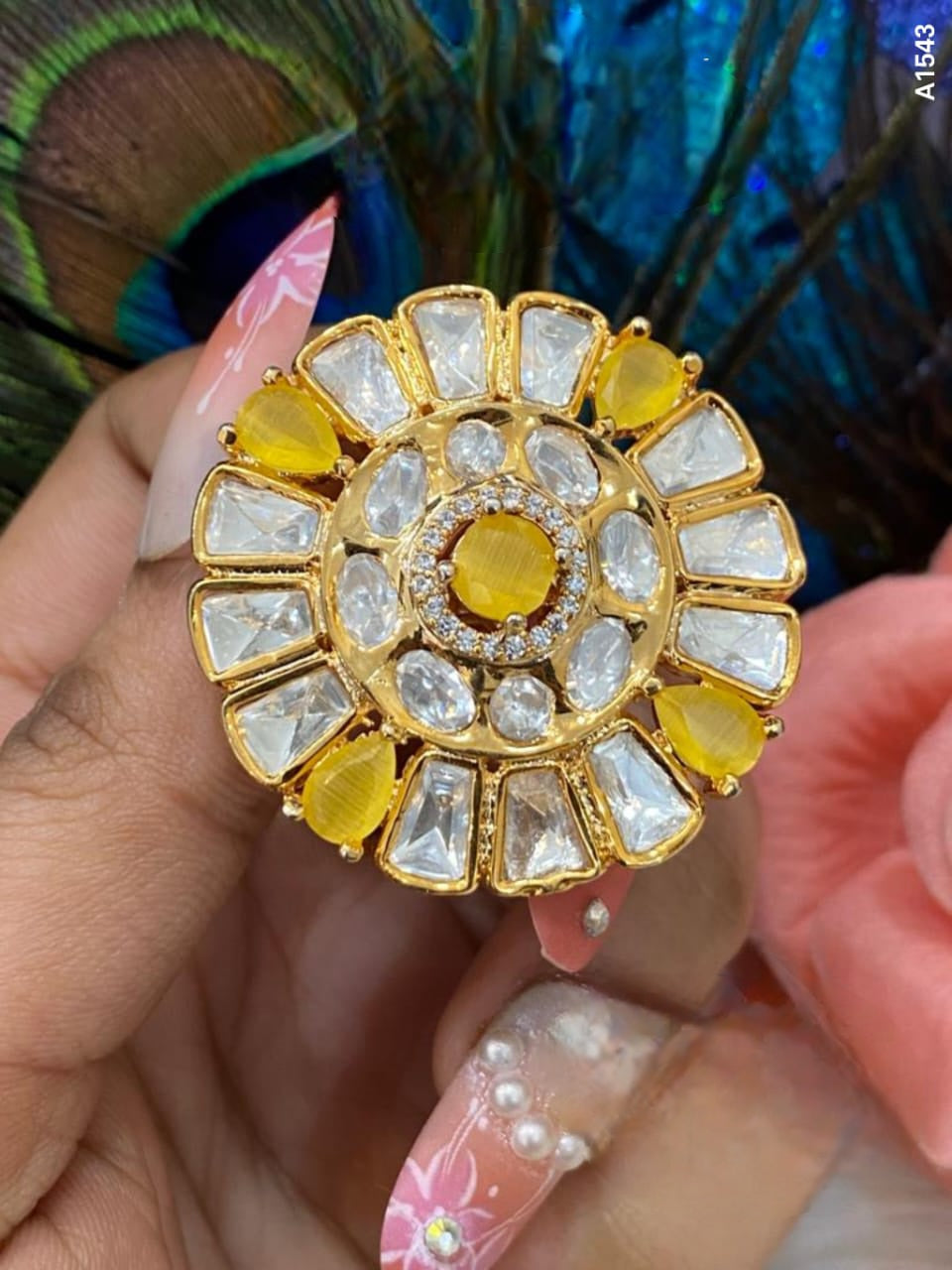 Radiant Elegance: Premium Adjustable Tyaani Kundan Ring