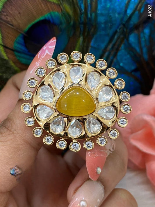 Exquisite Elegance: Adjustable Tyaani Kundan Ring of Premium Quality