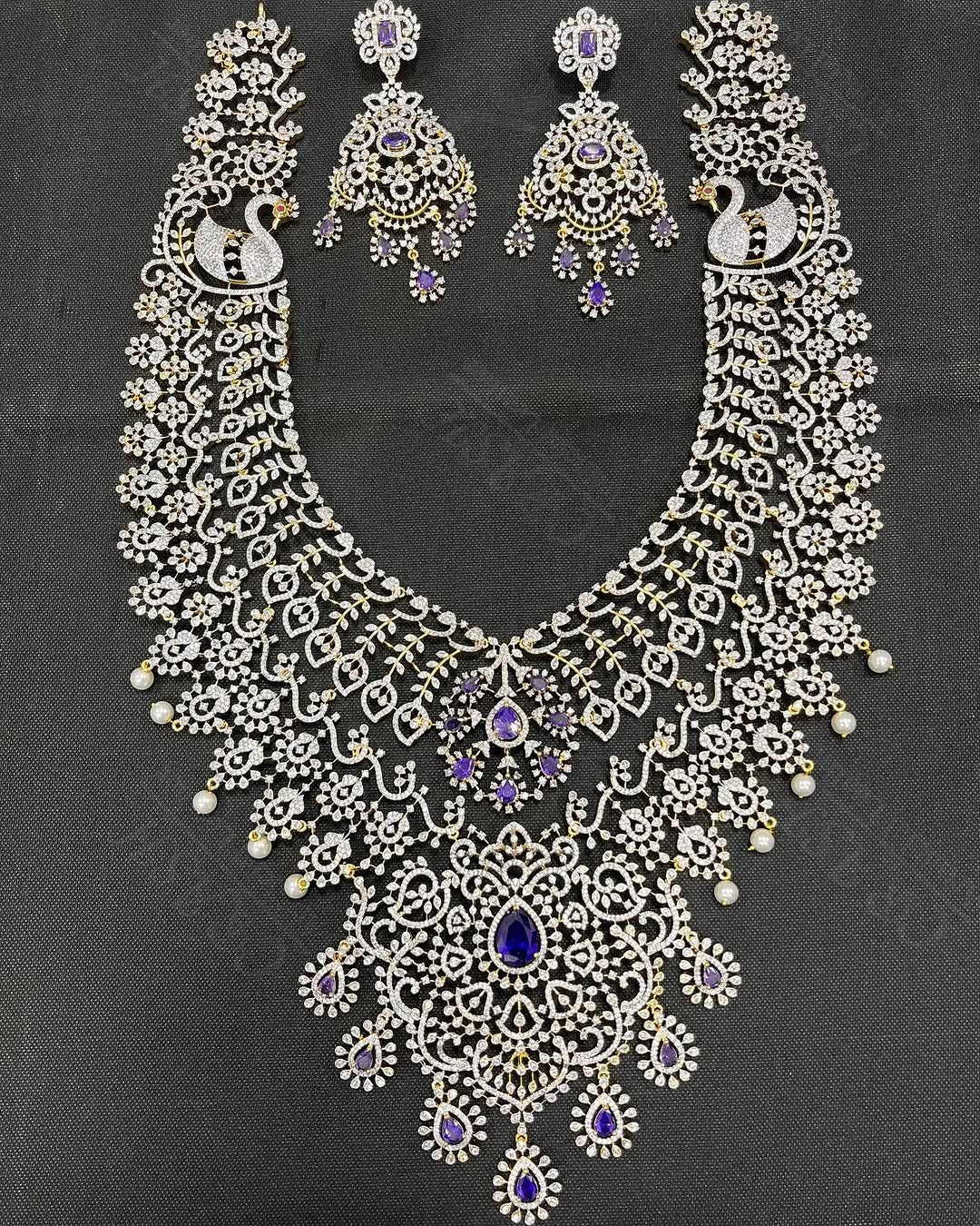 High-Quality Long Haram Replica CZ Necklace Set with Matching Earrings – Elegant Jewelry Set
