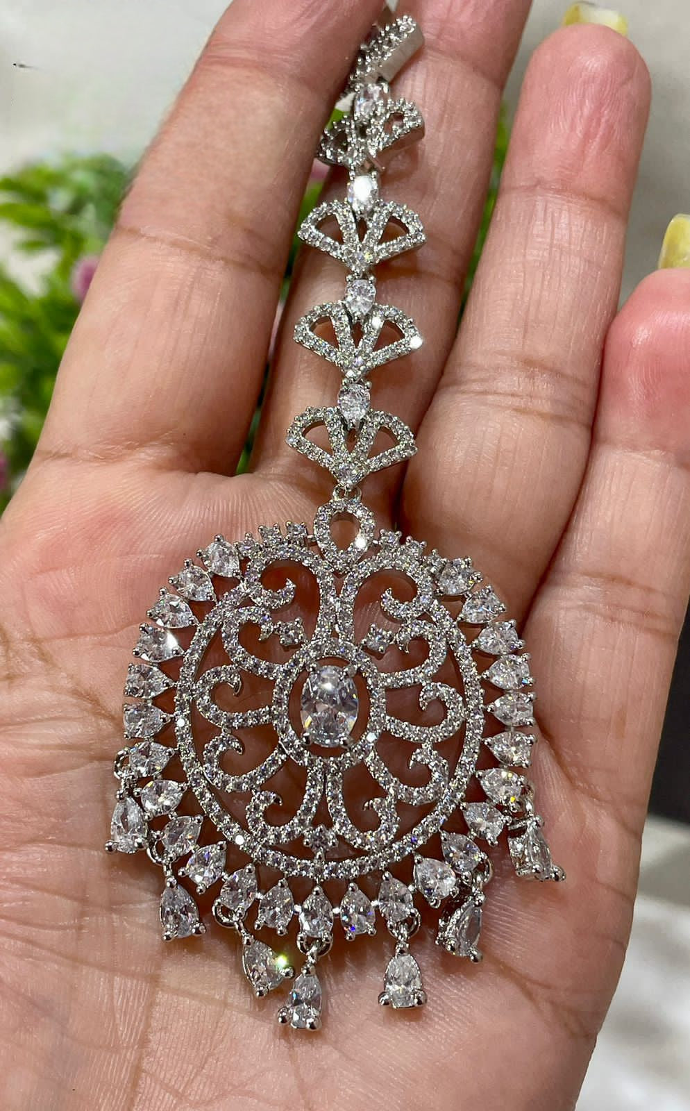 American Diamond Rhodium Plated Maangtikka