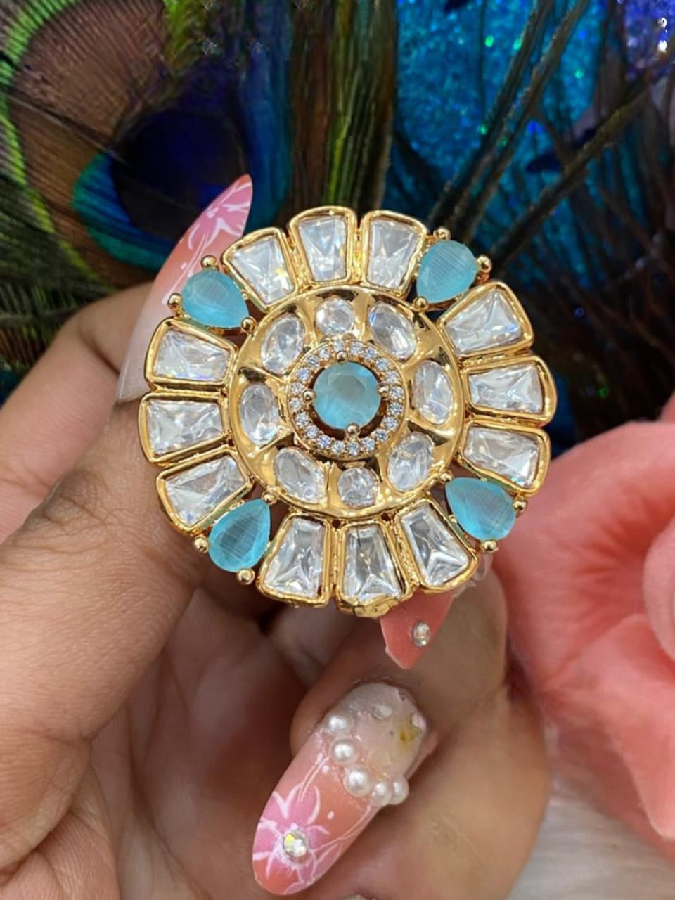 Radiant Elegance: Premium Adjustable Tyaani Kundan Ring