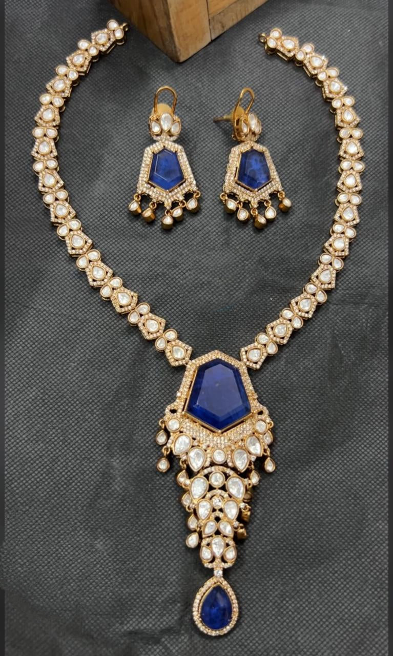 High Quality Doublet Stone Kundan Necklace Set with Matching Earrings | Indian Bridal Jewelry | Statement Polki Necklace | Wedding Gift for Her