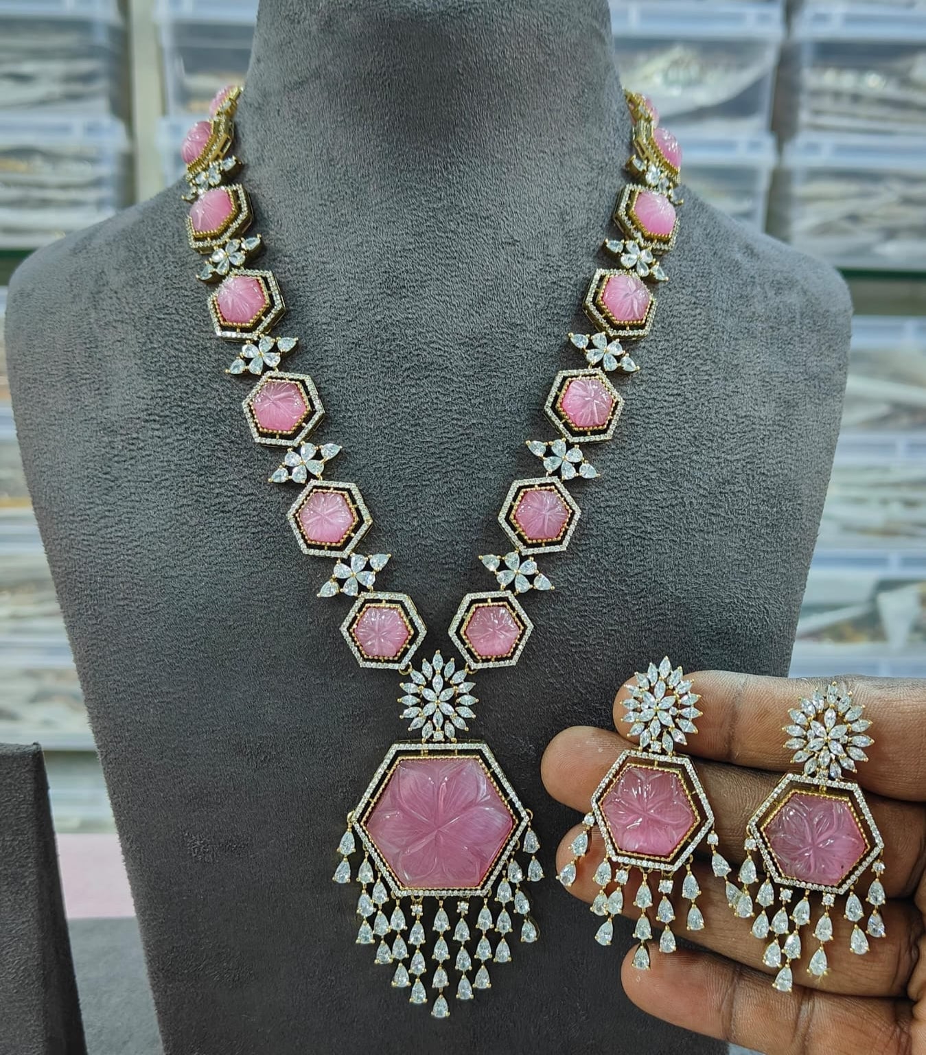 Royal Elegance CZ Long Necklace Set with Matching Earrings – Premium Bridal & Party Wear Jewelry