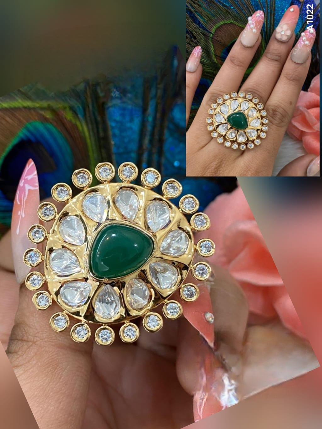 Exquisite Elegance: Adjustable Tyaani Kundan Ring of Premium Quality