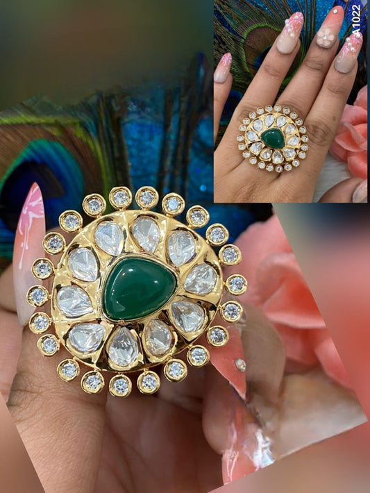 Exquisite Elegance: Adjustable Tyaani Kundan Ring of Premium Quality
