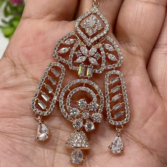 Radiant Rose Gold Maangtikka Adorned with American Diamonds