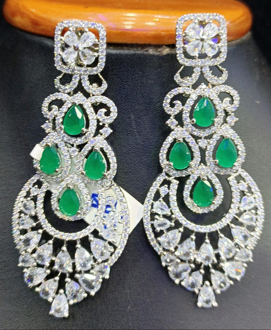 Emerald Green American Diamond earrings set / indian jewellery / Bollywood Jewellery
