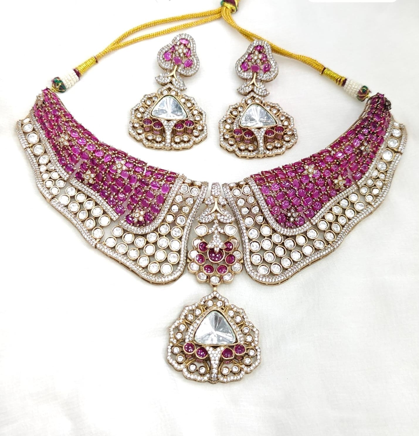 Premium Quality Moissanite Kundan Choker Set with Earrings | Bridal Jewellery Set