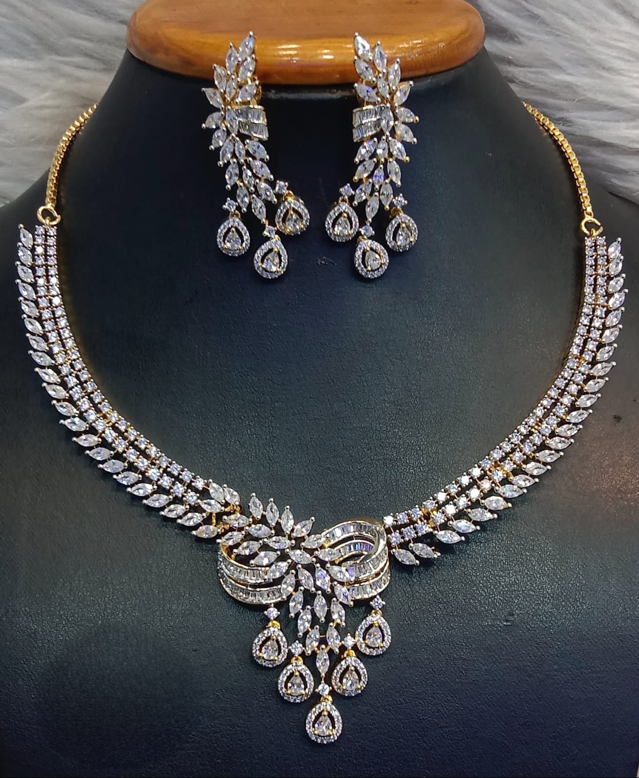 Charm CZ Ad Nekclace with Earrings jewellery, Charm Necklace , Cz jewellery, indian jewellery