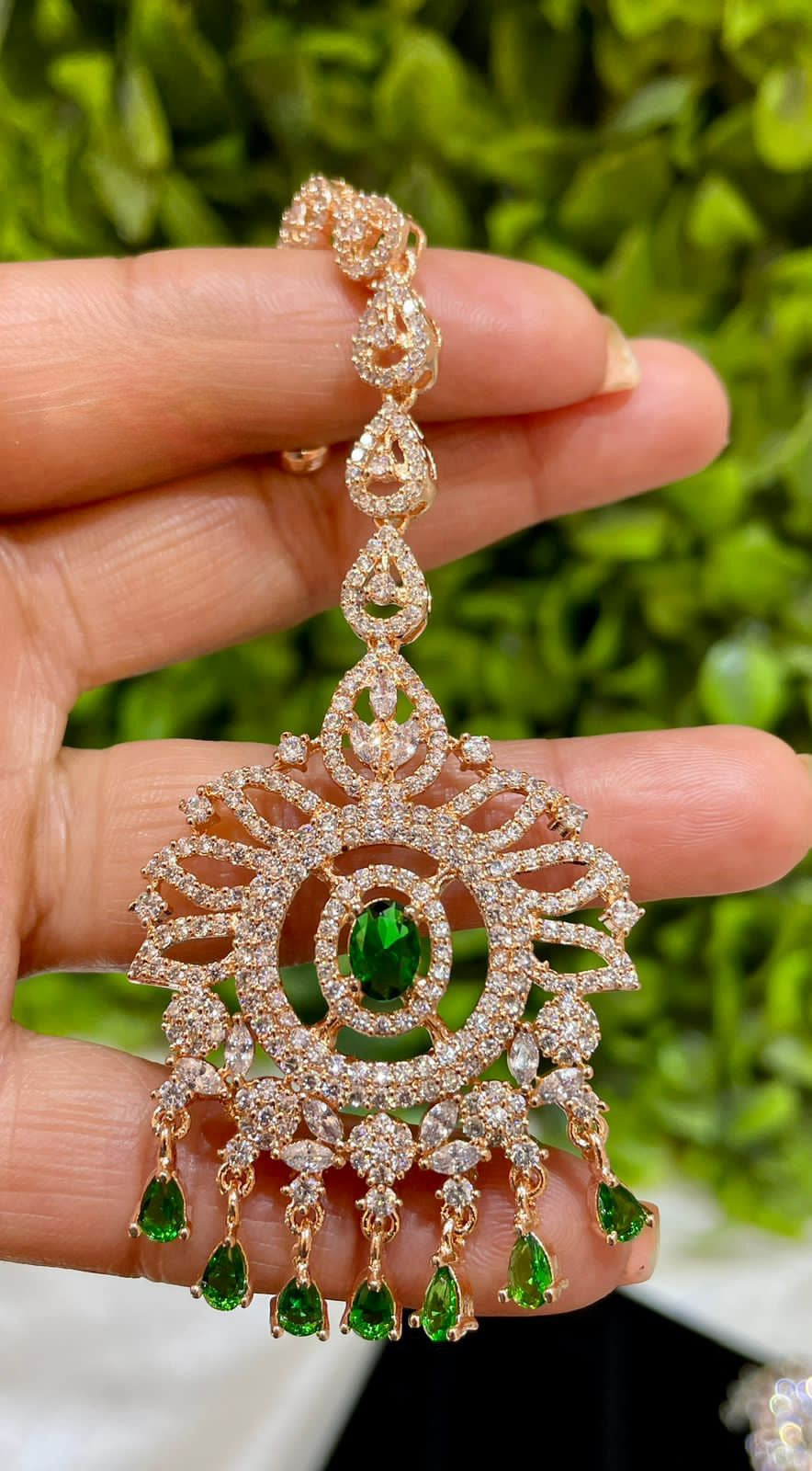 Radiant Rose Gold Maangtikka Adorned with American Diamonds