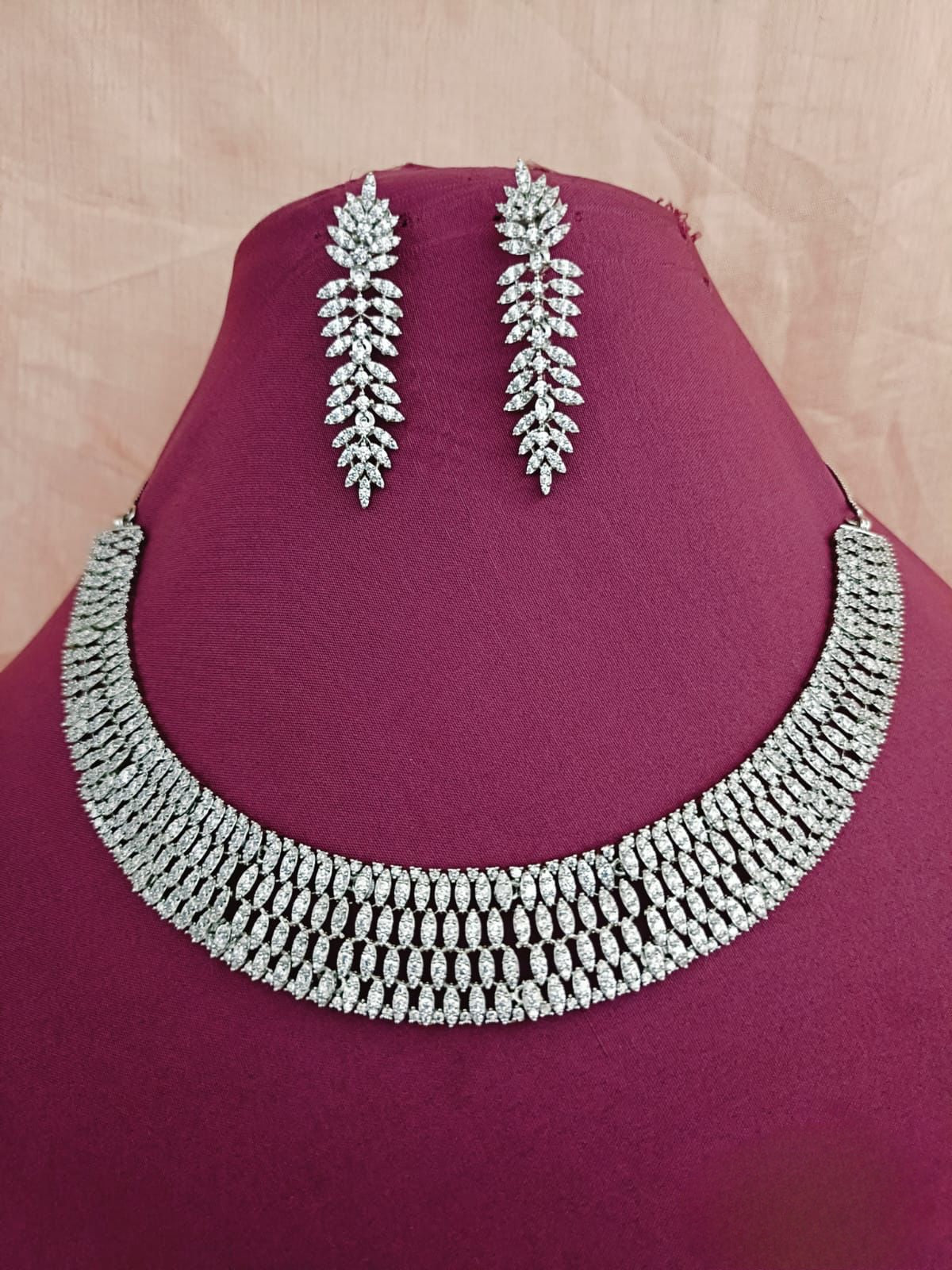 American Diamond Necklace Set with Earrings, occassion necklace, beautiful neckpiece