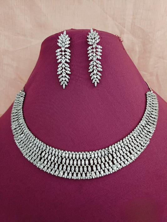 American Diamond Necklace Set with Earrings, occassion necklace, beautiful neckpiece