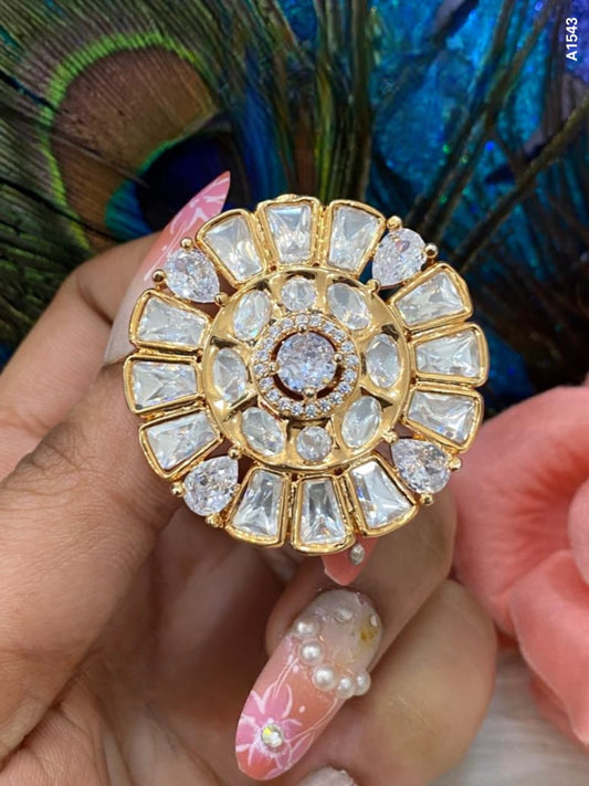 Radiant Elegance: Premium Adjustable Tyaani Kundan Ring