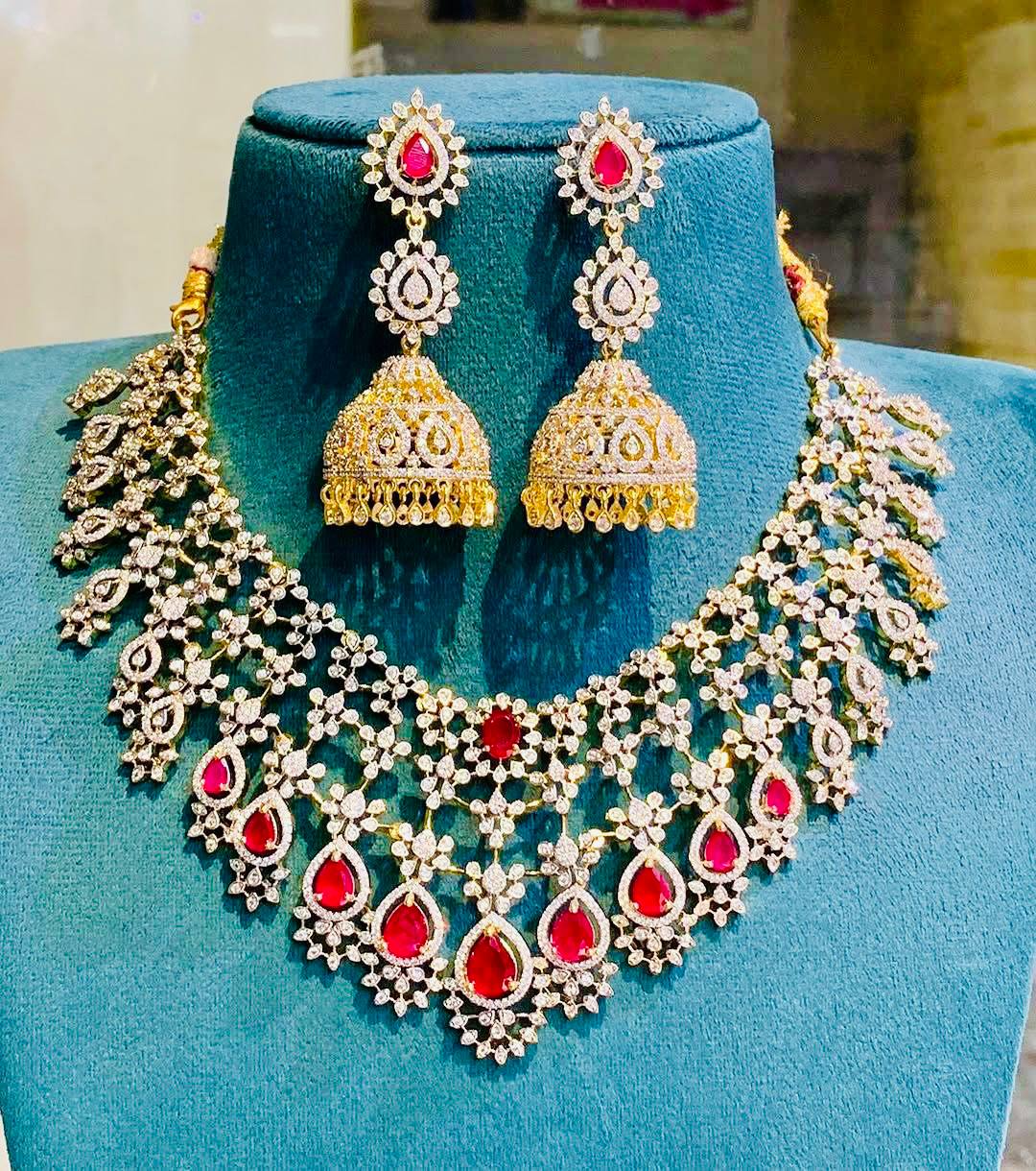 Premium Quality Replica Diamond nekclace set with Earrings jewellery set