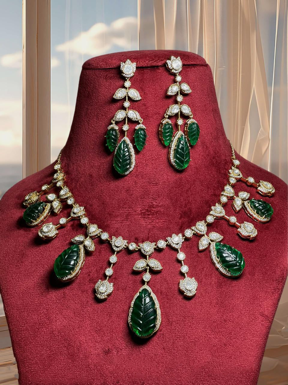 Premium Moissanite Kundan Strawberry Quartz Necklace Set | Handcrafted Jewelry with Earrings | Bridal & Festive Wear | Statement Ethnic Jewelry