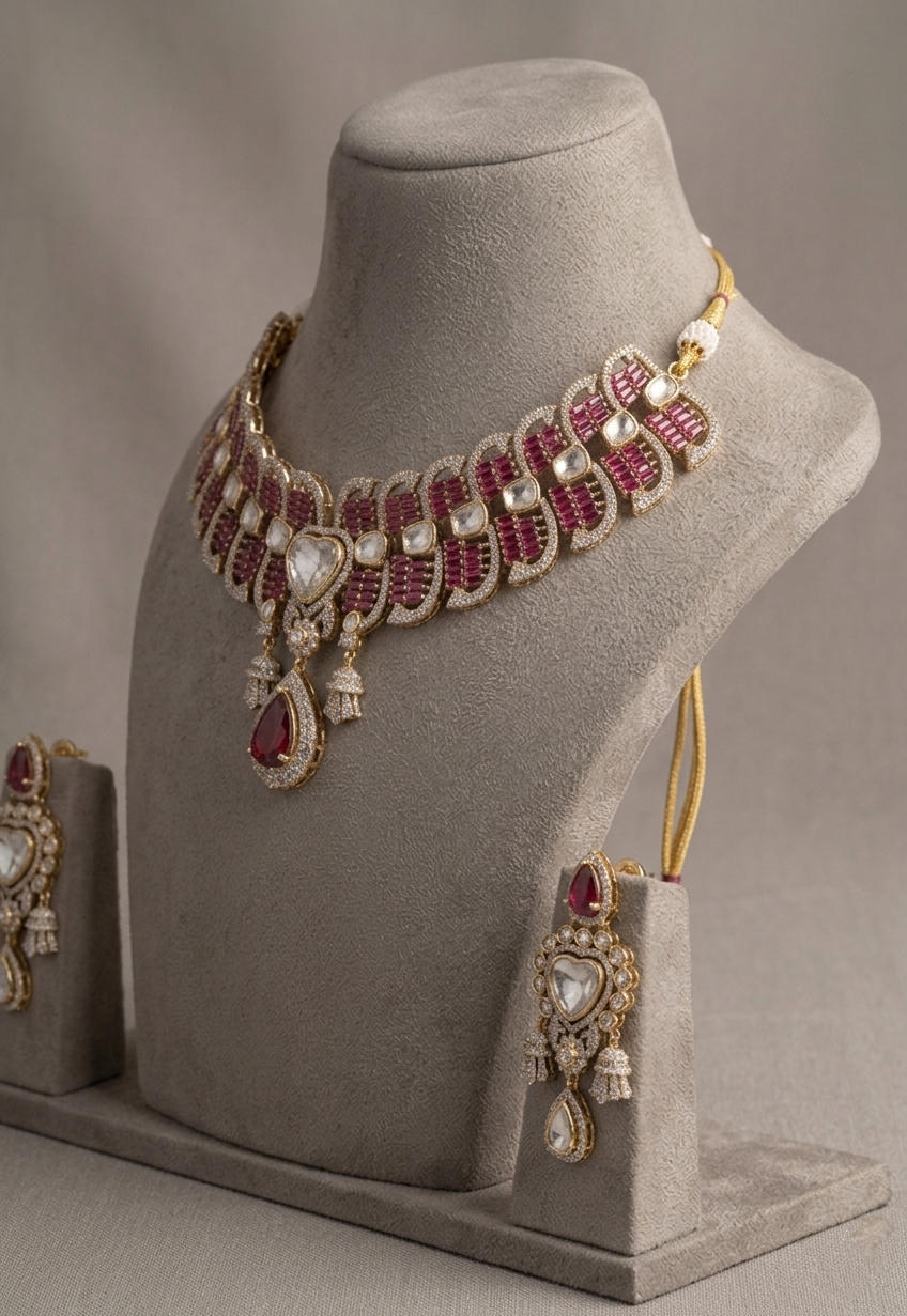 Pink Kundan Bridal Necklace Set, Heart Pendant Wedding Jewelry, Indian Bridal Choker Set with Earrings, Statement Bridesmaid Gift, Luxury Jewelry for Women