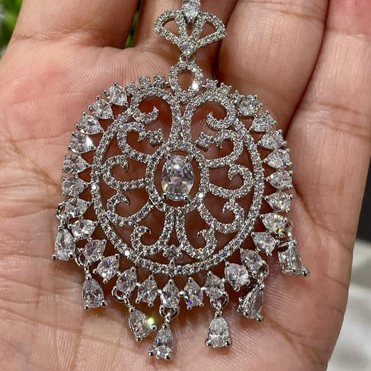 American Diamond Rhodium Plated Maangtikka