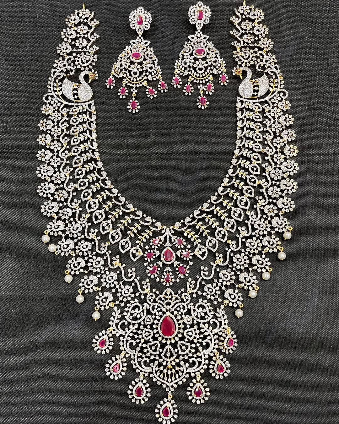 High-Quality Long Haram Replica CZ Necklace Set with Matching Earrings – Elegant Jewelry Set