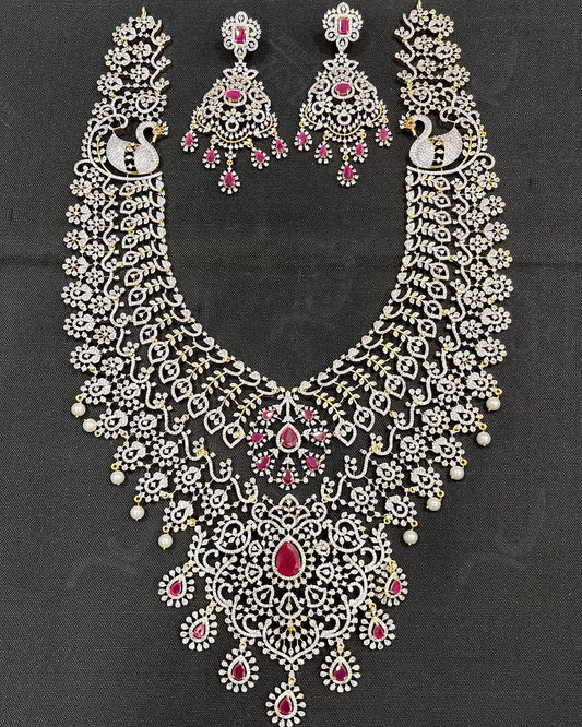 High-Quality Long Haram Replica CZ Necklace Set with Matching Earrings – Elegant Jewelry Set